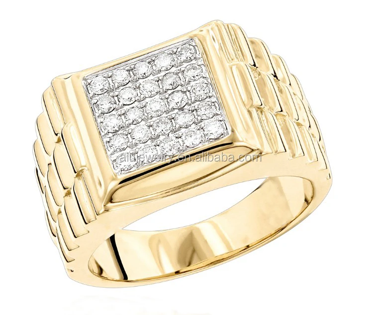 Customized Yellow Gold Italian style diamond pinky ring for men