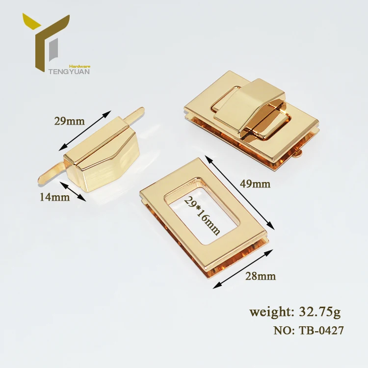 Good quality rectangular metal bag lock leather bag hardware twist lock