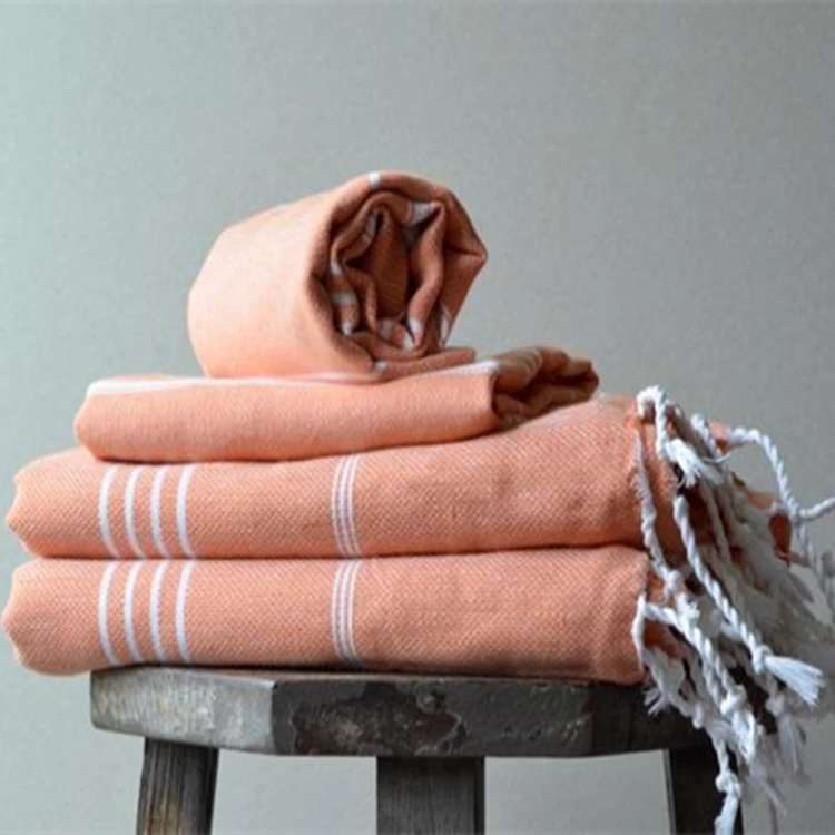 China Suppliers Light Weight Stripe 100% Cotton Turkish Beach Towel With Tassel