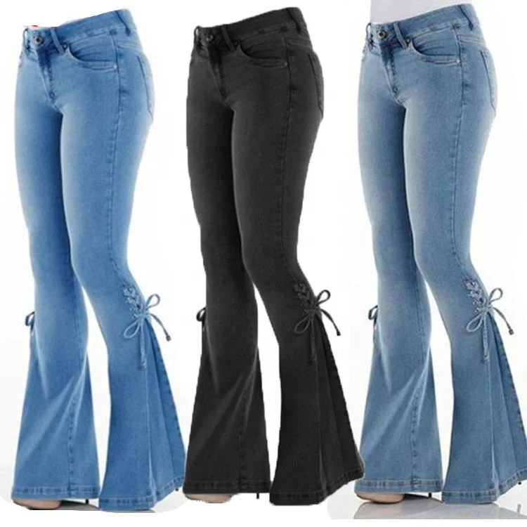 Wholesale Wash Slimming Micro Flared Jeans Loose Women Trousers