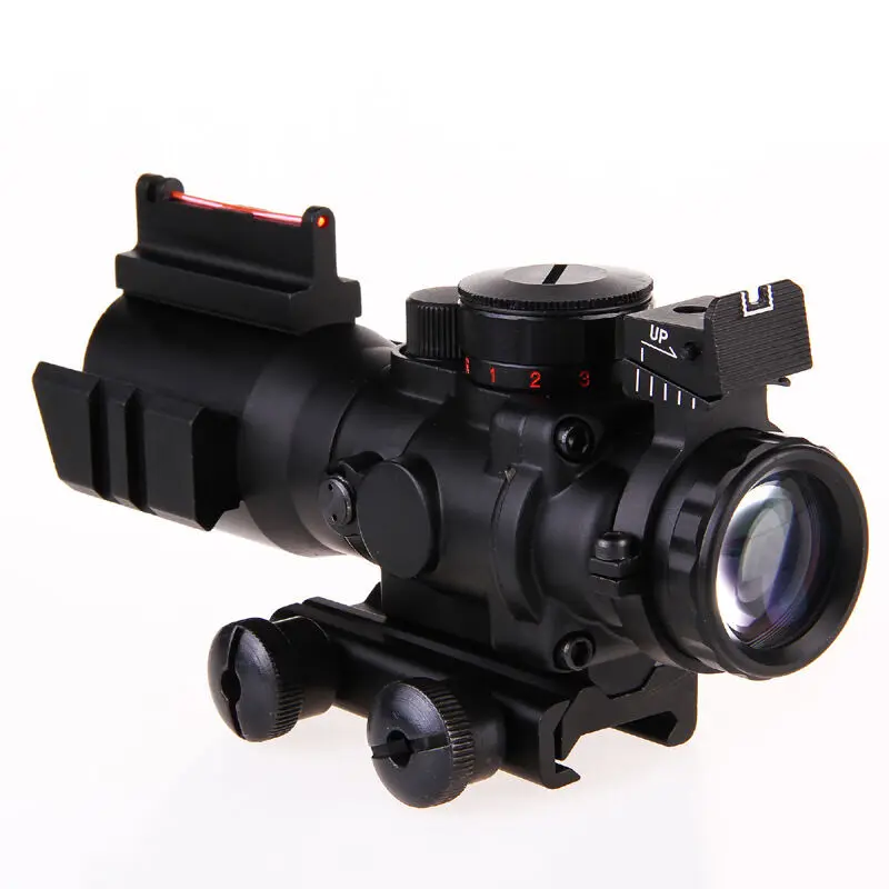 Scope Fiber Illuminated 4x32 Rifle Optic Sight Red Tactical Tri Acog Prismatic