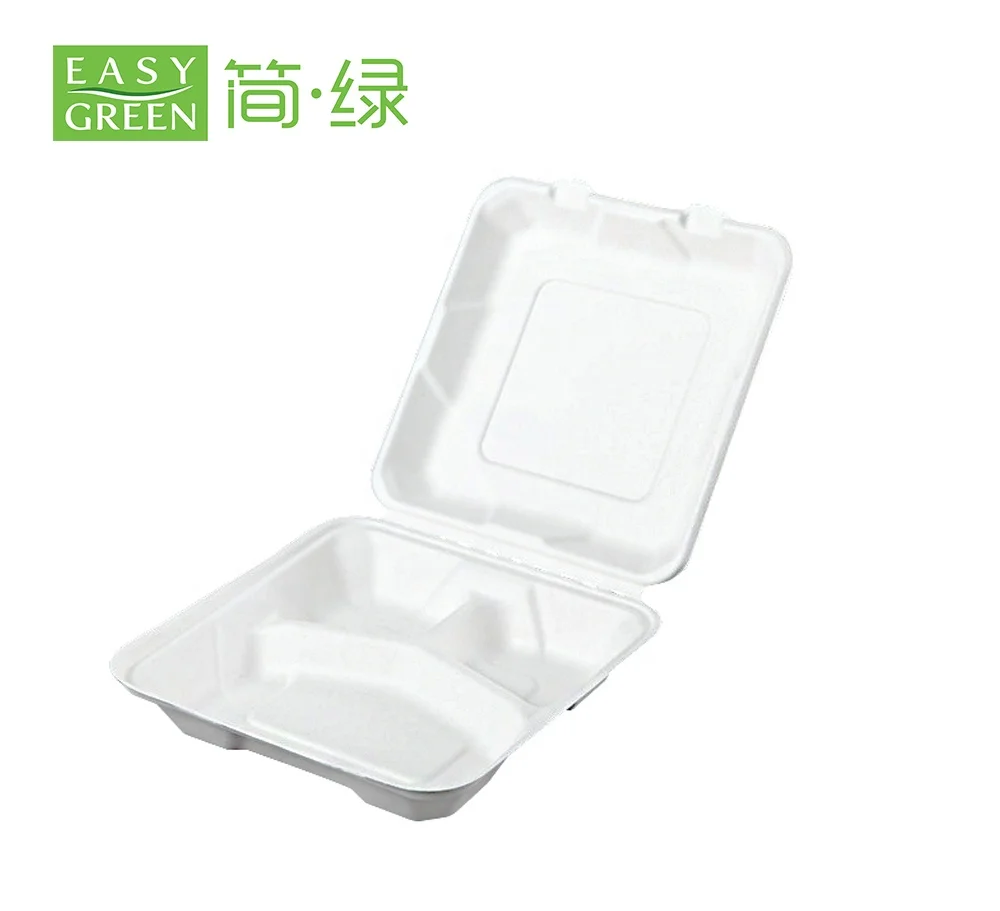 Disposable Microwaveable Biodegradable Take Out Food Containers with Clamshell