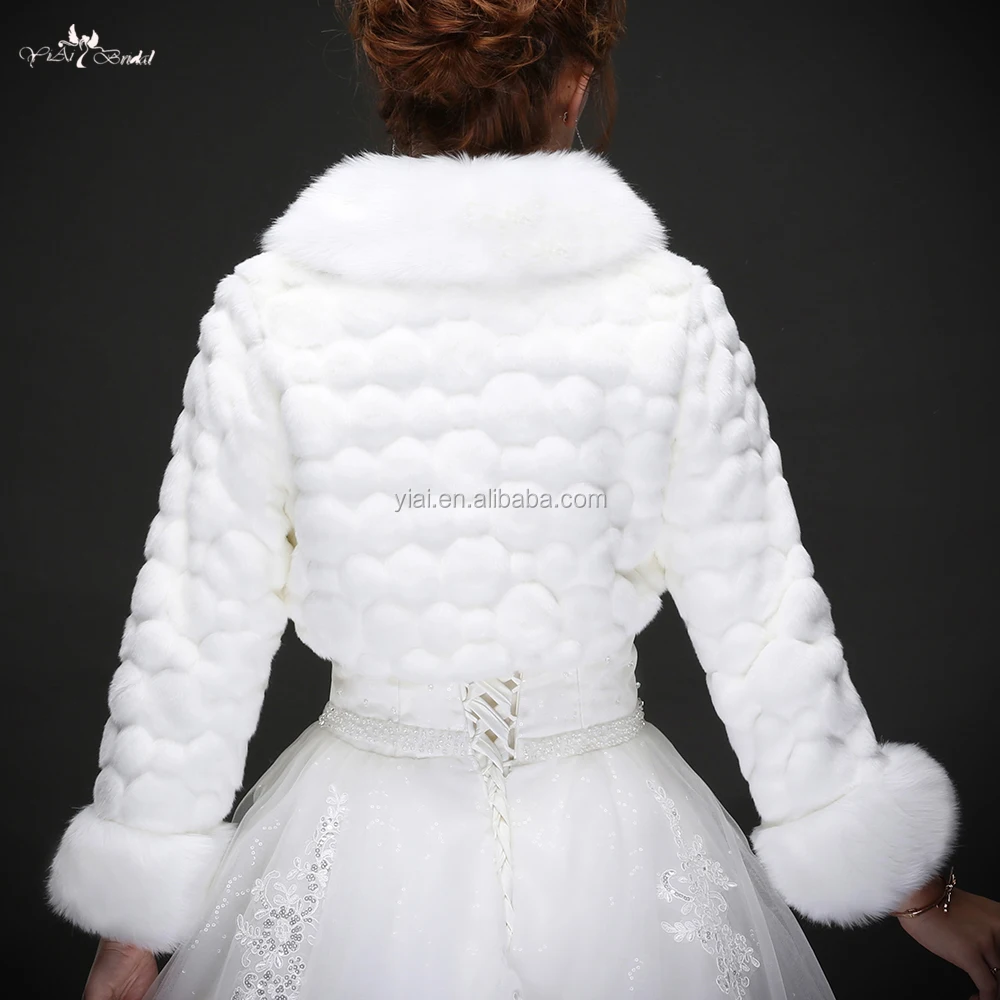 
LZP215 Classic Rabbit Fur Collar Wedding Coat White Fur Bolero Winter Wedding Jacket 