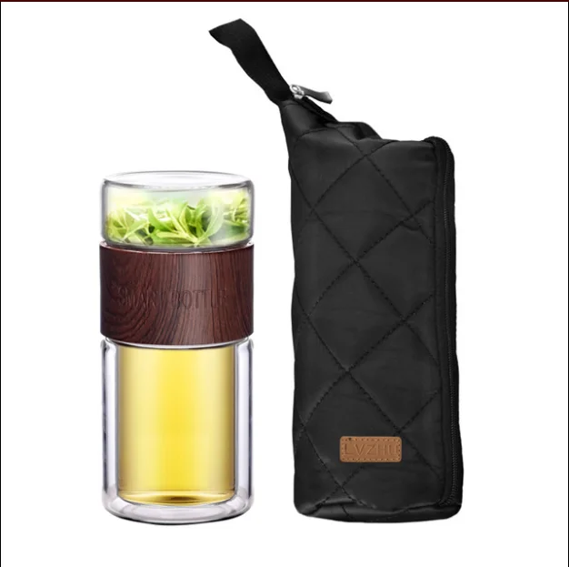 clear double wall water tea bottle separation filter travel glass bottles cup mug drinking bottle with infuser