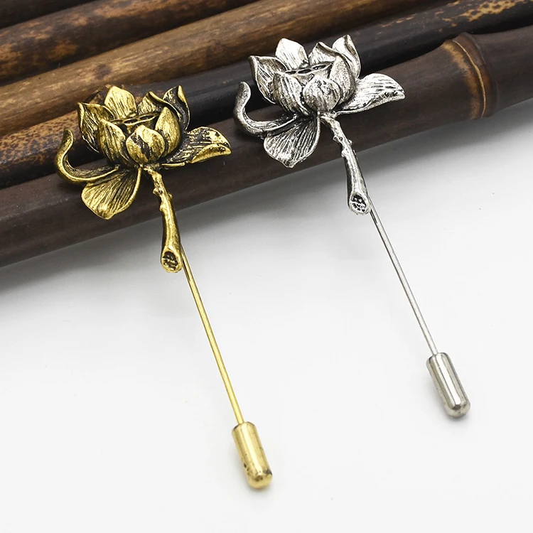 Men Unisex Gold Silver Metal Flower Lotus Safety Custom Pin Brooch For Women Party Jewelry
