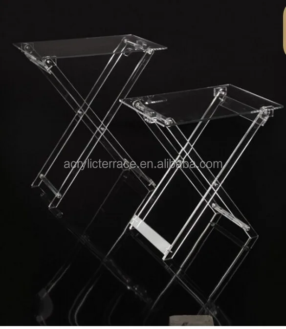 clear folding tables-acrylic hotel serving tray on stand