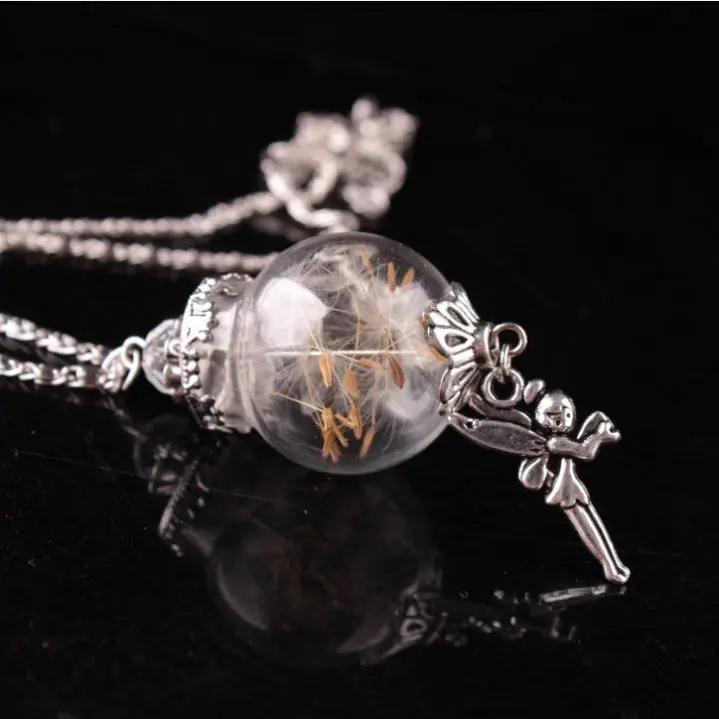 Best Gift Cute Angel Pendant Glass Ball Dandelion Necklace