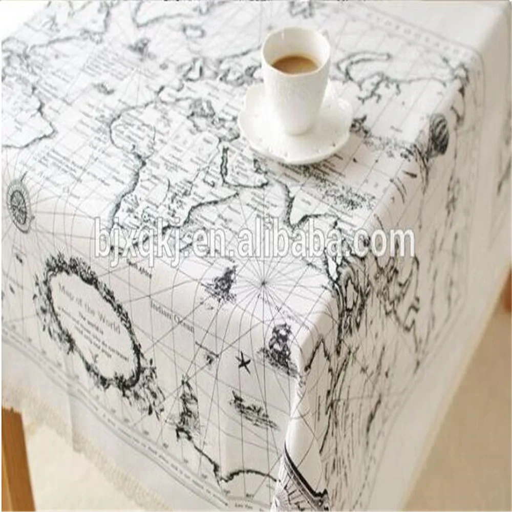 
wholesale Linen Cotton world map Printed Fabric for table 
