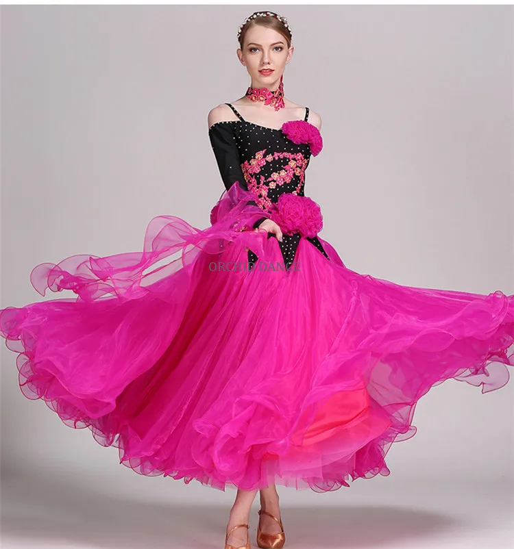 Women Girls Internation Standard Long Sleeve Competition Ballroom Dress