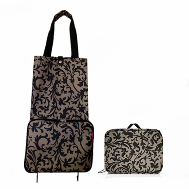 Foldable Trolley Bag Packable Oversized Tote with Wheels Shopping Grocery Bag