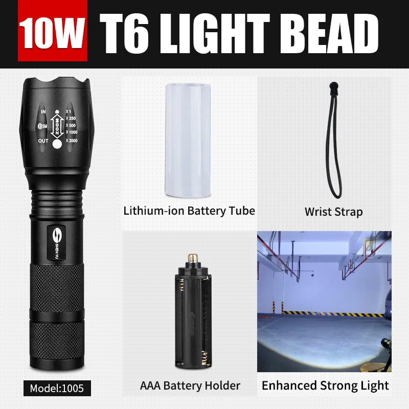 
Waterproof Aluminium Led Torch Light Tactical 18650 Rechargeable Flashlight 