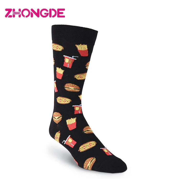 Fun funky novelty men silly socks fast food brand donut crew socks