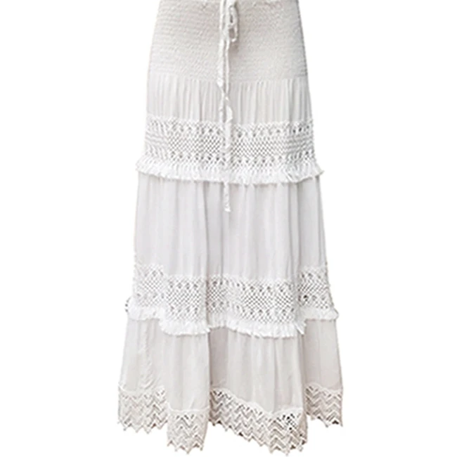 Floor Long White Rayon Indian Skirts Pure Mature Beach long Skirt