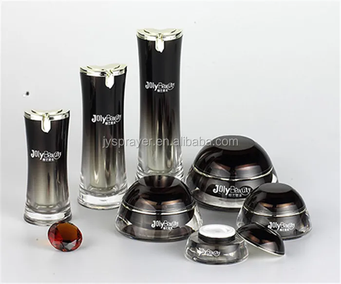 Luxury acrylic gold airless bottle 50ml and 15g 30g 50g cream jar for cosmetic packaging