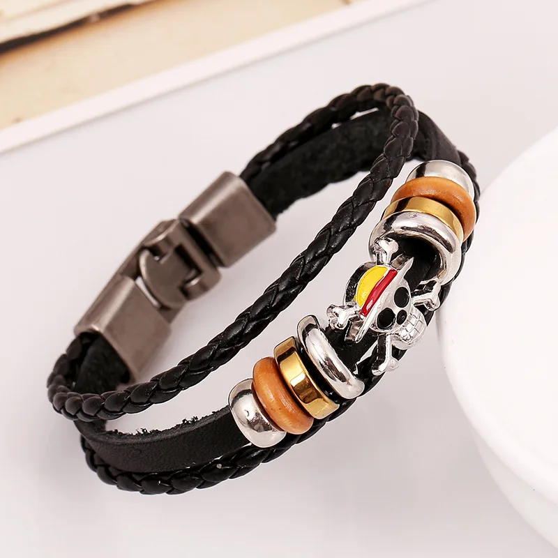Anime one piece ghost leather bracelet for unisex