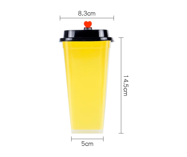 
Square 500ml plastic milkshake PP cup disposable hard boba bubble tea cup pearl milk tea plastic drinking cup 