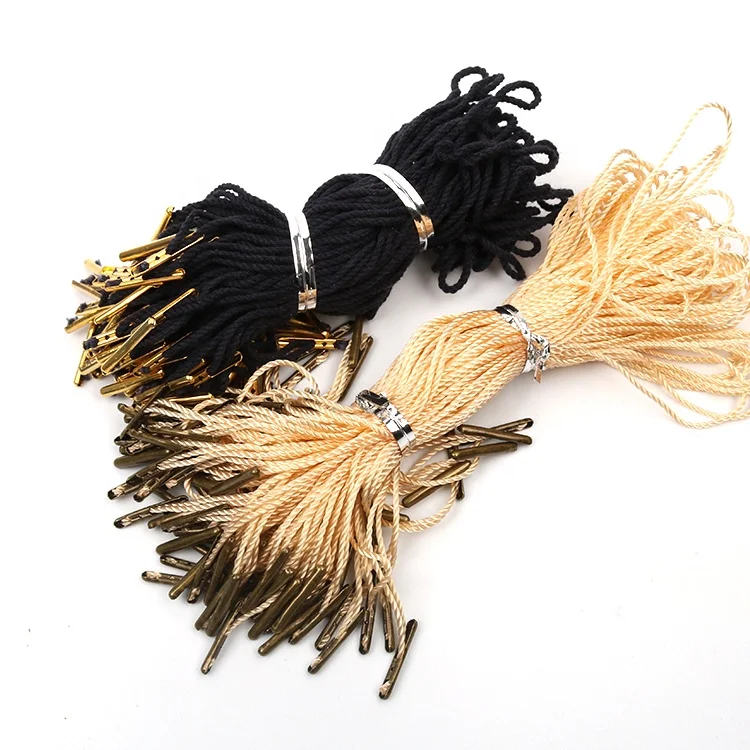 Label Factory Cheaper Thread Customized Soft Nylon Hang Tag Metallic Silver String and Metal Safety Pin for Jewelry