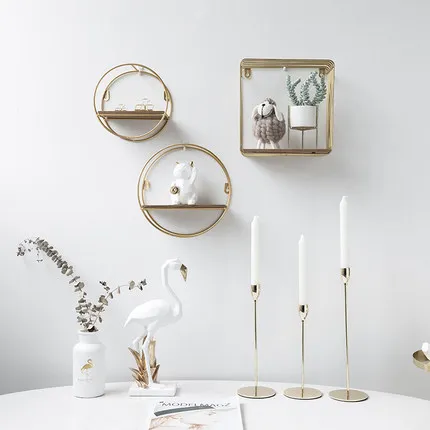 Set of 3 nordic round metal wire wood wall shelf floating shelves set living room furniture decoration
