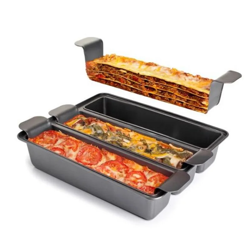 2019 hot sale high quality carbon steel 3 division non sticker lasagna Baking pan meat loaf pan with insert