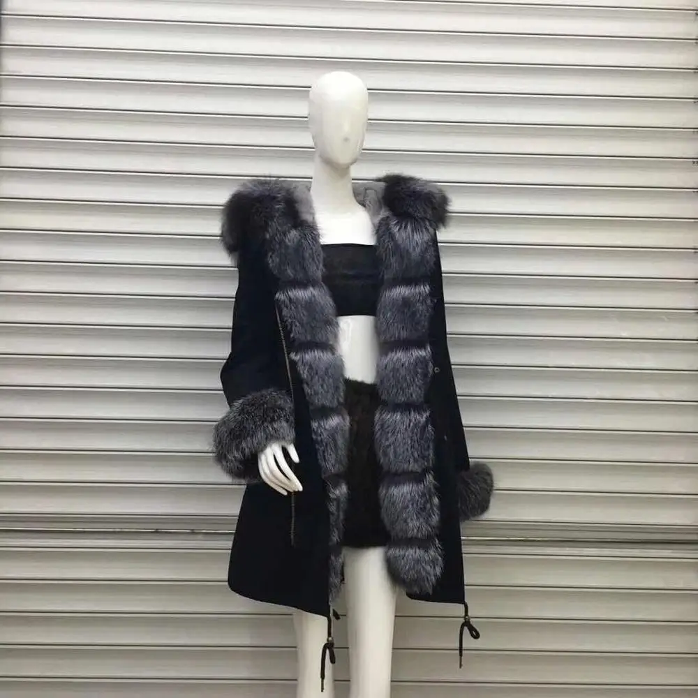 Raccoon Fur Hood/Collar Parka Removable rabbit fur Lining Parker Coat