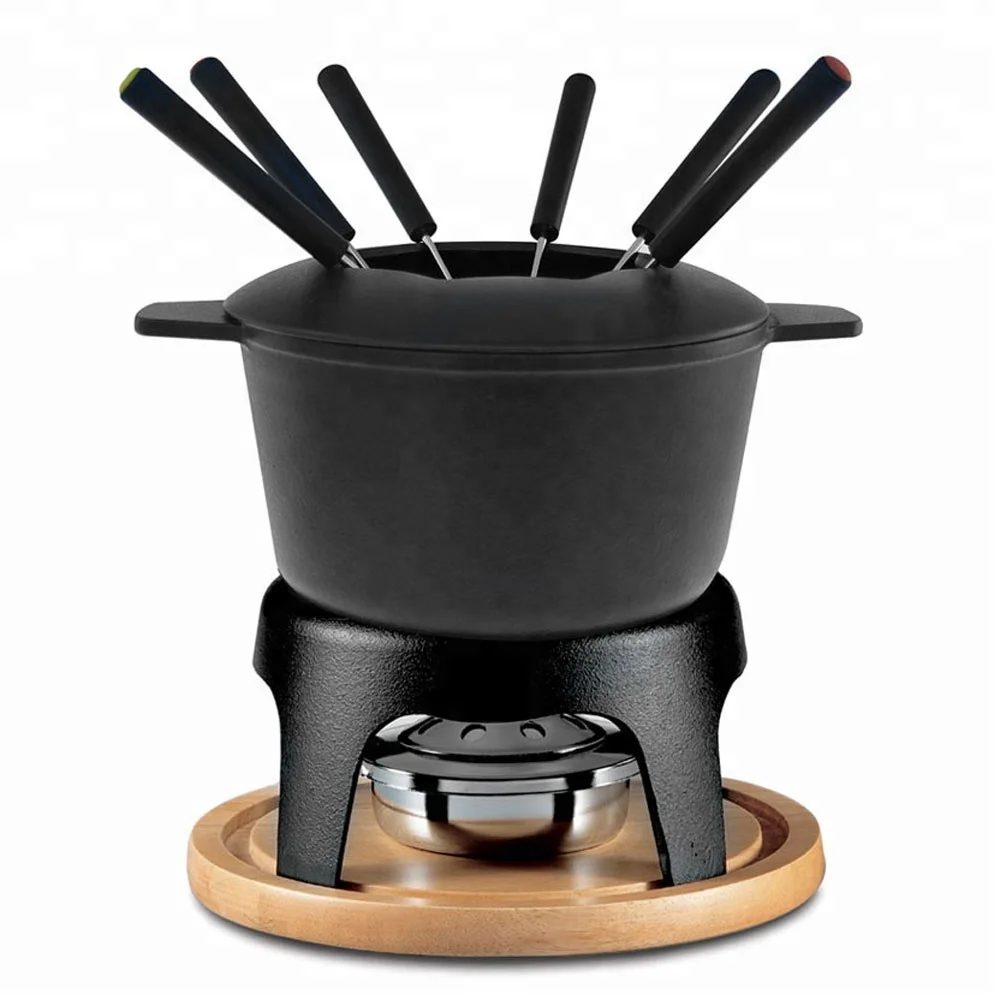 Raclette Swiss Cheese Fondue Grill Camping Cast Iron Fondue Pot With Forks