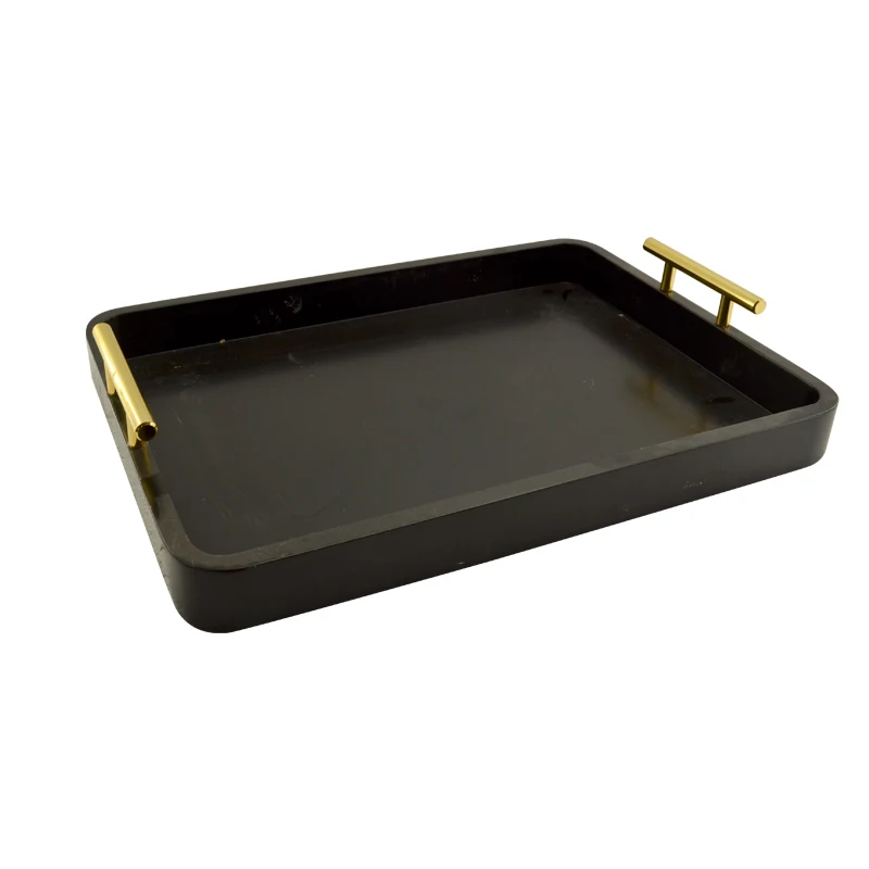 OEM print houseware custom rectangular black serving  wood armrest  long handle tray