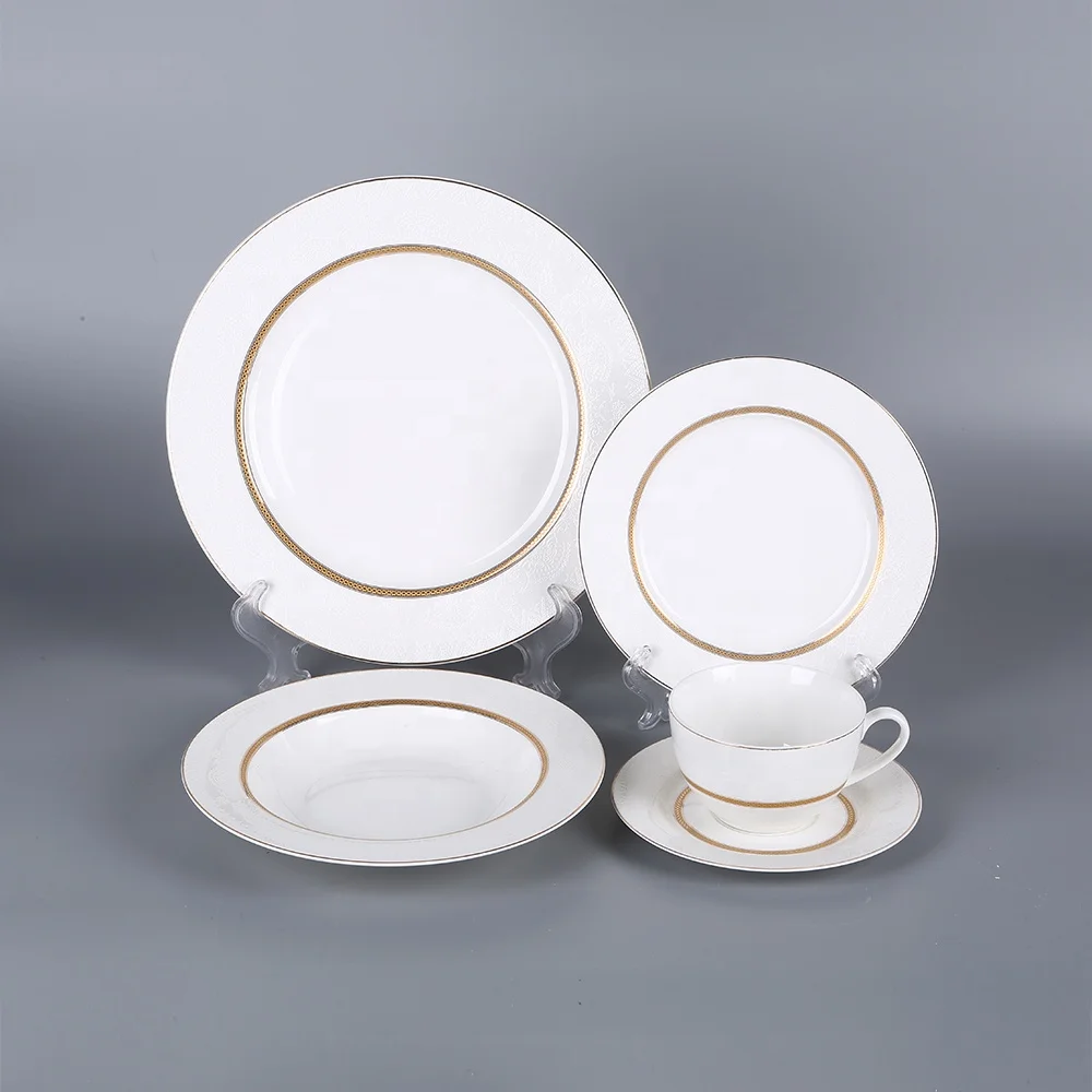 Arabic simple gold line embossed dinnerware sets for 4