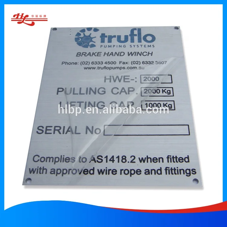 Customs metal engraving nameplate  and etched  logo  Engraved nameplates label for machine