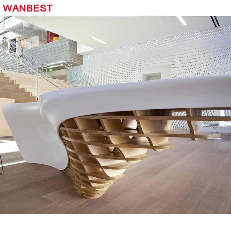 Wooden Curved Restaurant Spa Clinic Shop Cashier Counter Acrylic Beauty Salon Spa Reception Desk Marble Front Counter