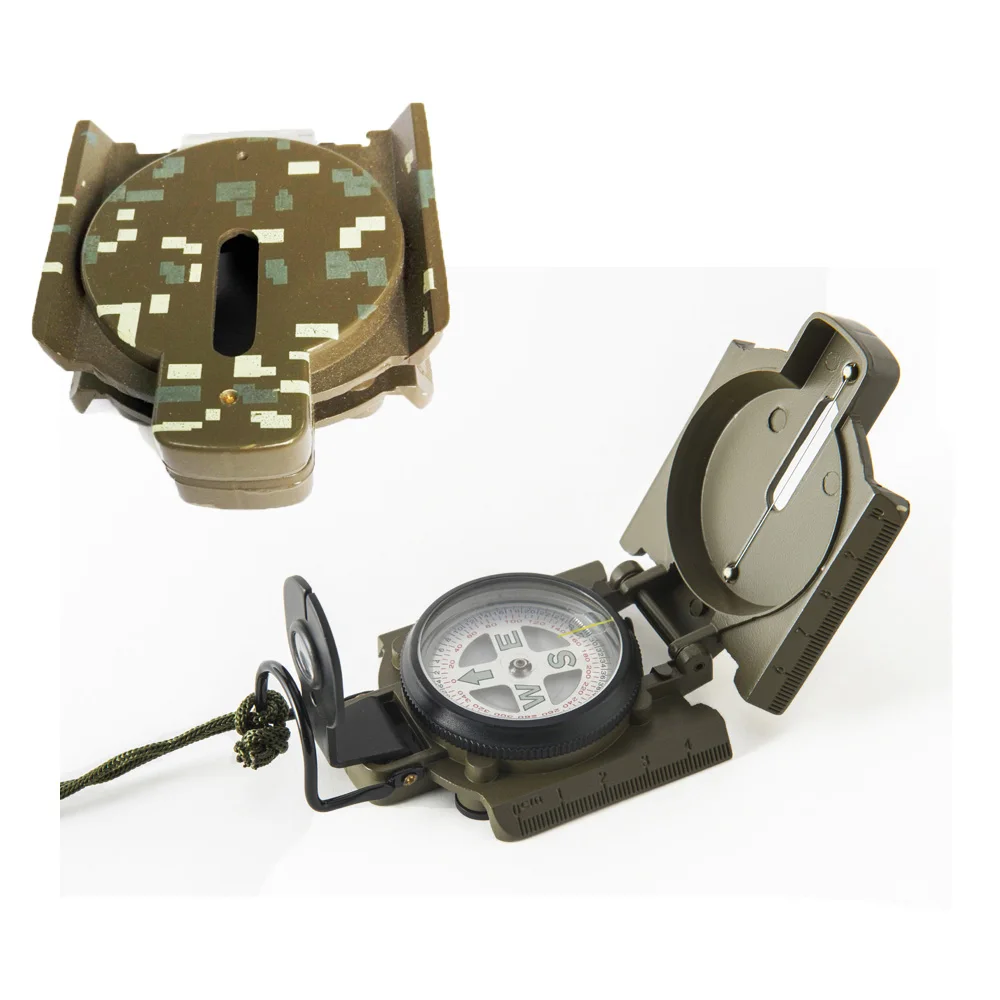 
folding metal army green compass military compass with sight wire 