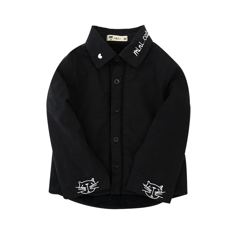 H2014/зимняя одежда, Однотонная рубашка для малышей, детская блузка, рубашки с вышивкой на воротнике для девочек