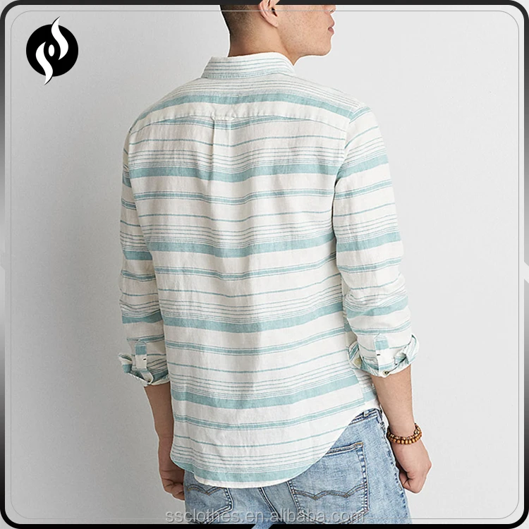 New Fashion Unique design classic fit long sleeve stripe linen hawaiian shirts man for wholesale