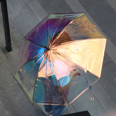 New Design special POE Umbrella with Multicolored Glitter clear semi-auto open rain umbrella automatic open umbrella