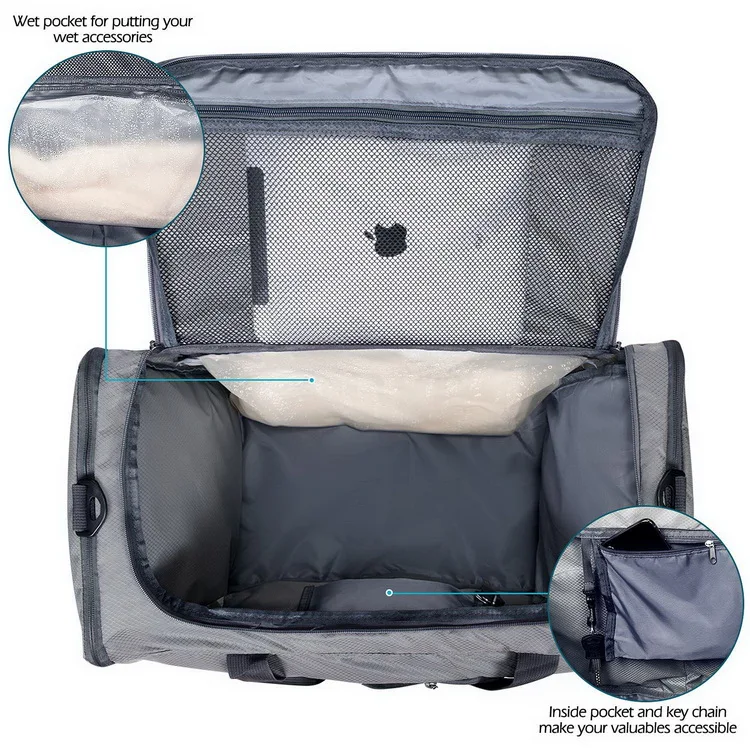 Foldable travel duffle bag sport bag waterproof gym bag with shoe compartment custom logo