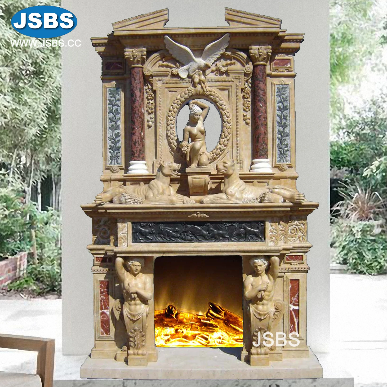 Ручная резная двойная каминная полка из травертина JSBS