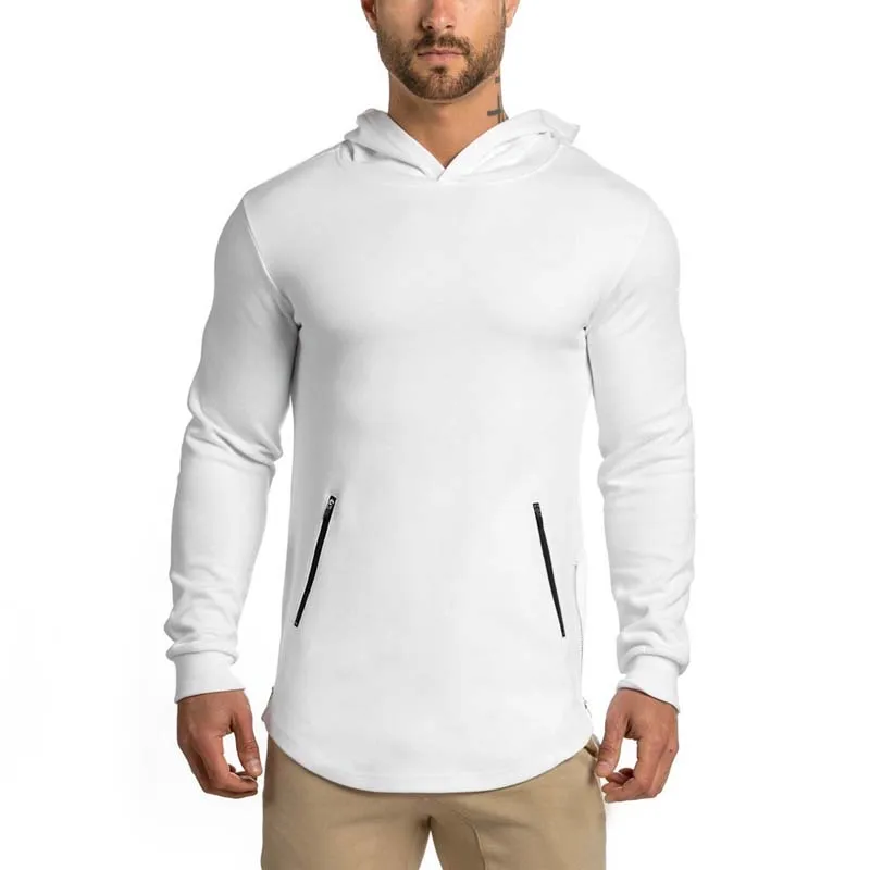 String dropship white hoodie for men with split cuived hem