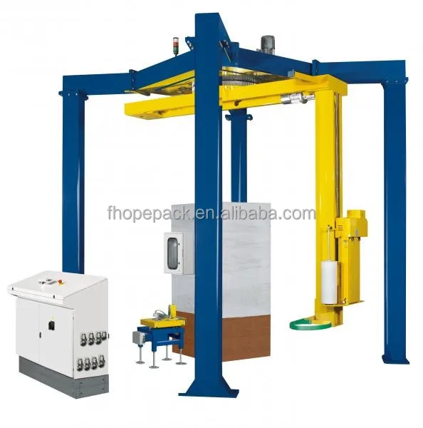 Rotary arm pallet stretch wrapper, turntable pallet wrapping machine