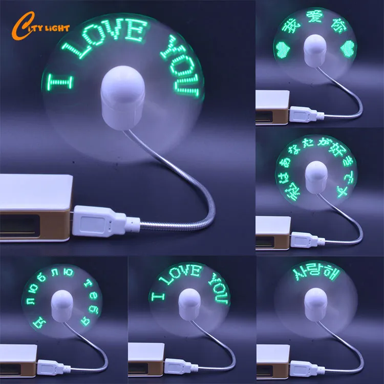 Best Selling LED Programmable Message Mini Flashing usb flashing light fan With CD