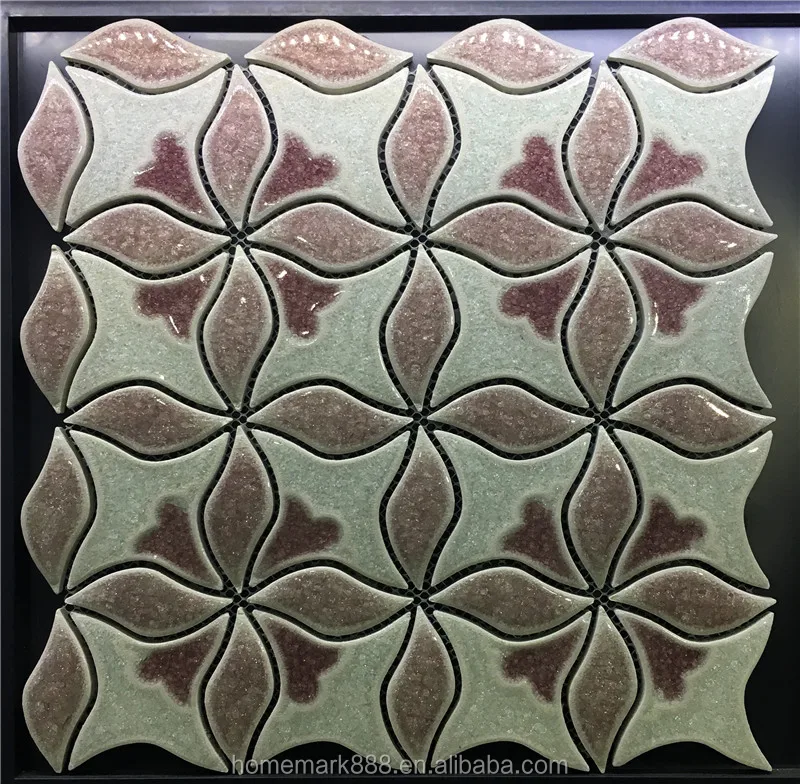 Kitchen Bathroom 1x2 Brick Green Pink Beige Ceramic Crackle Glass Mosaic Tile