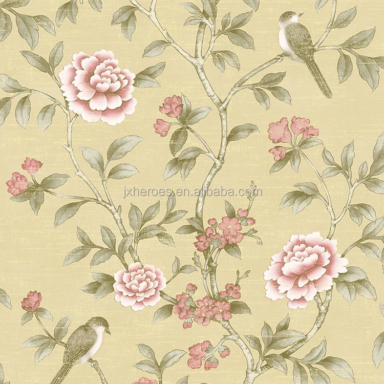 Chinoiserie Auspicious Flower and Bird Design Decorative Non Woven Home Wallpaper