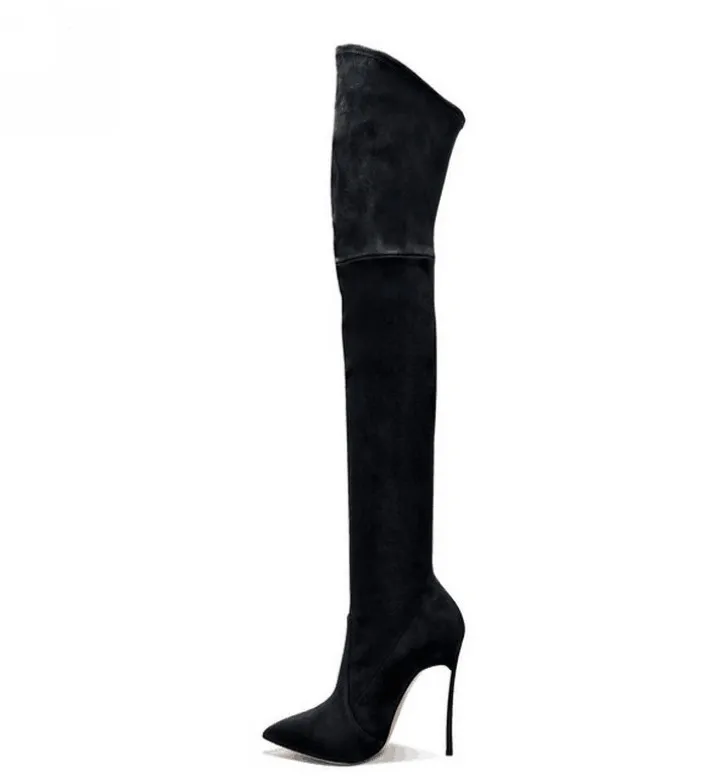 
Metal Heels European American Fashion Woman Extreme High Heels Shoe Elastic Boot Lady Suede Pointed Toe Long Over The Knee Boots 