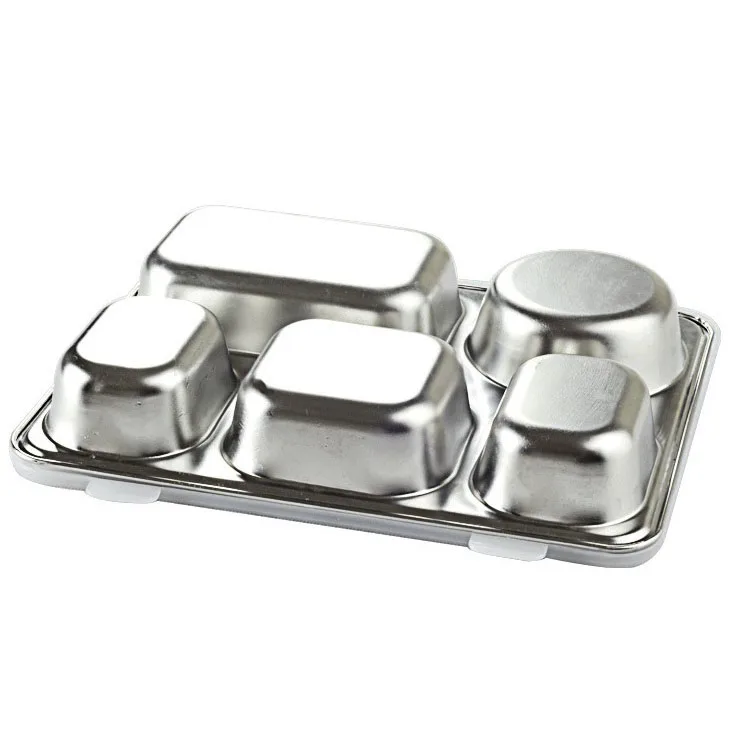 Wholesale Stainless Steel Divided Dinner Plate Sets 5 Compartments Plate With Lid