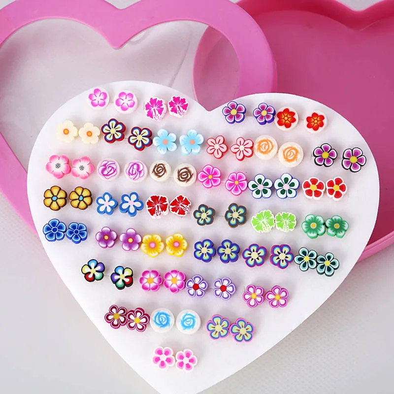 36pairs/box packing Wholesale Plastic Inlay Diamond Button Flowers Mix Stud Earrings Trendy Style Jewelry Accessories Wholesale