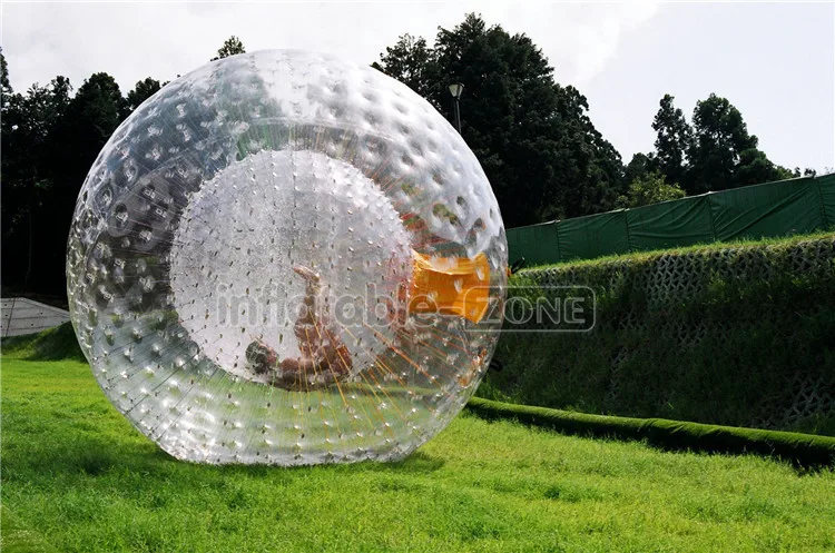 Person inside inflatable walking ball, Inflatable grass human zorb balls for zorb ramp