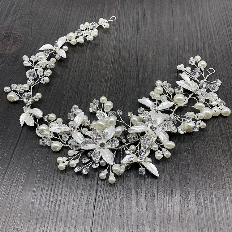 SHSS2025 hot sale flower hair accessories bridal jewelry silver color pearl hair headbands