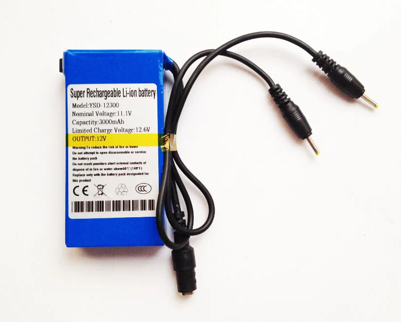 DC 12V 3000mah blue li-ion battery with dual output 2.5*0.7mm for Lan router welcome customize