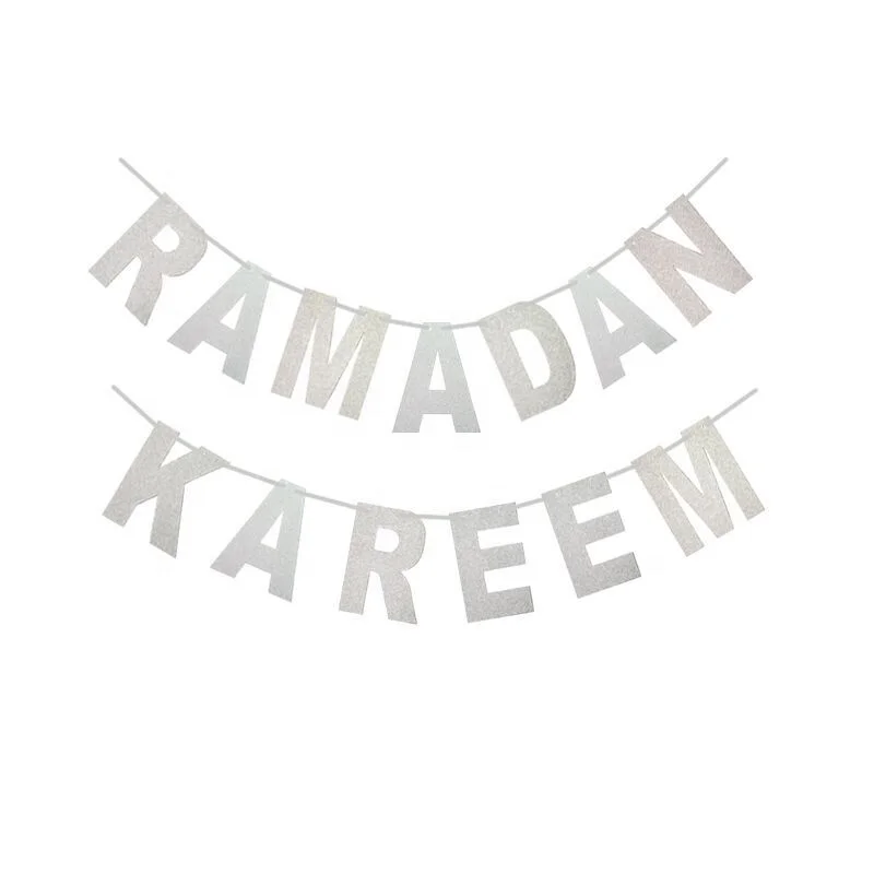 EID Party Decoration Islamic Muslim Festival Decor Glitter Paper Garland Bunting Ramadan Mubarak Sign Gold Silver EID Banner