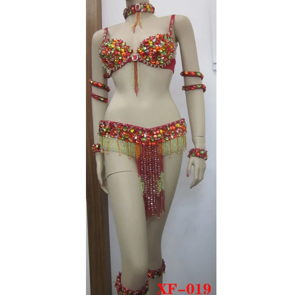 hottest red bra and belt salsa dance costumes (XF-019)