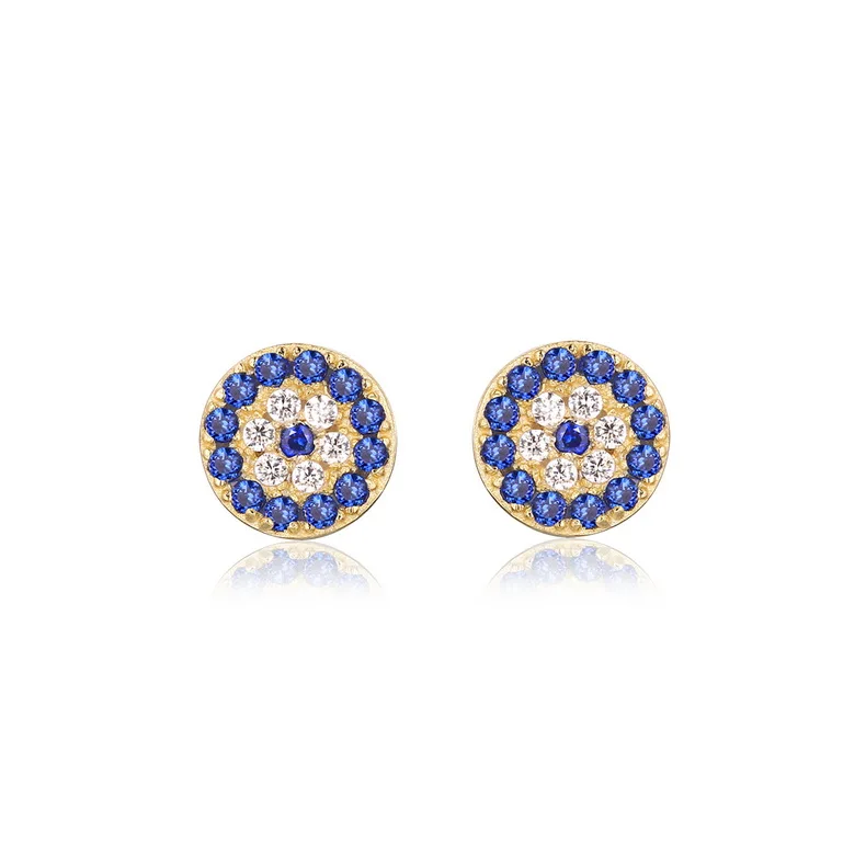 Turkish 925 Sterling silver jewelry CZ diamond evil blue eye stud earrings