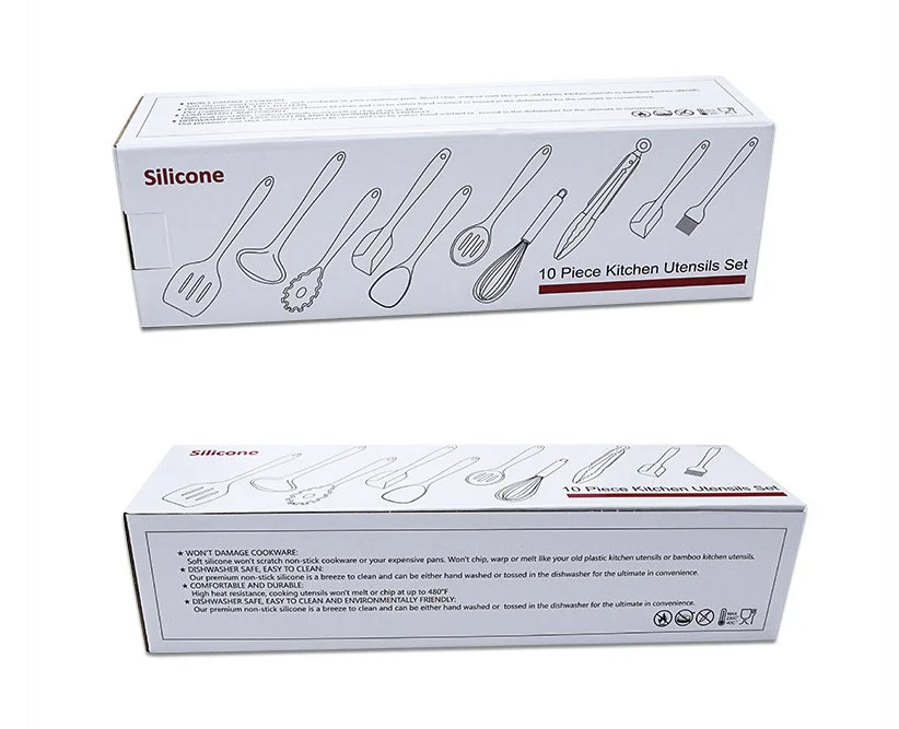 Набор из 10 предметов для легкой очистки, многоразовые кухонные инструменты для выпечки, набор кухонной утвари из бука и силикона для приготовления пищи